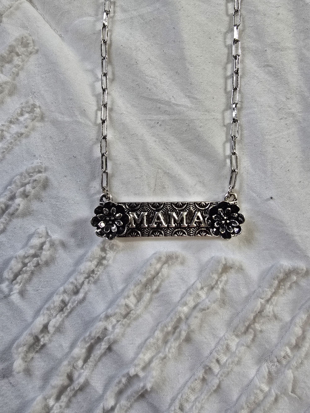 Tipi Mama Necklace Silver Tone Floral Pendant Necklace
